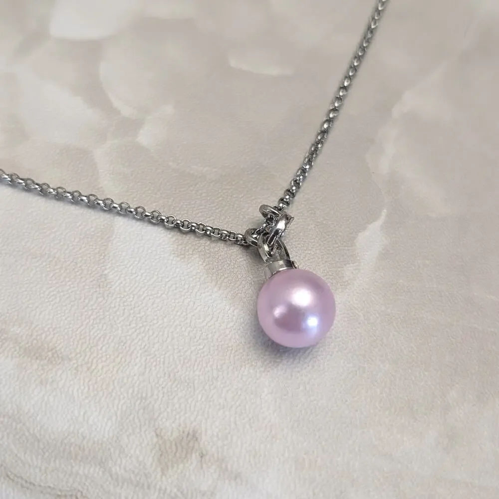 Pink Faux Pearl with Clear Gems Silver Tone Pendant Necklace